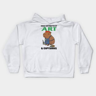 Easily Distracted by Art and Capybaras Kids Hoodie